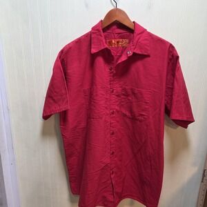 Red Kap Shirt Mens Large Red Solid Short Sleeve Work Button Up Pockets Casual